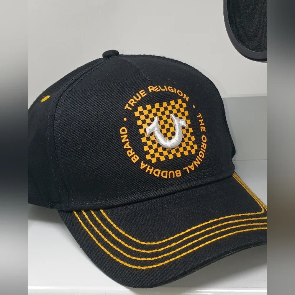 True Religion Black & Gold Logo Baseball Cap – Embroidered Adjustable Hat